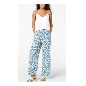 Zara Blue White Ikat Print Lounge Pants Medium Elastic Waist Boho Resortwear
